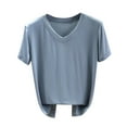 thumbnail image 3 of Swuxness Women Short Sleeve Casual T Shirts, Spring and Summer Tops, Ladies V-Neck Solid Color Comfortable Fashion Loose Pullover Tee Light Blue, XL, 3 of 5