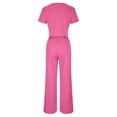 thumbnail image 4 of Brilliant Two Piece Outfits Women Plus Size Women Fall Temperament Casual Solid Color Long Sleeved Top+wide Leg Long Pants Suit Set Pink XL, 4 of 8