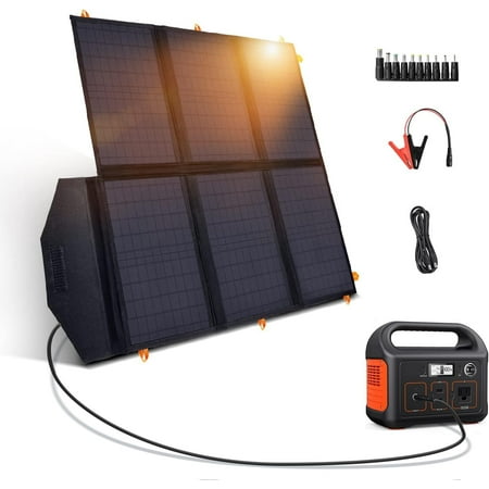 60W Portable Solar Panel for Power Station, 24% High Efficiency Foldable Solar Charger with QC3.0 USB-A PD3.0 DC Output, IP67 Waterproof Solar Panels for Camping RV, Power Outage (Without Generator)