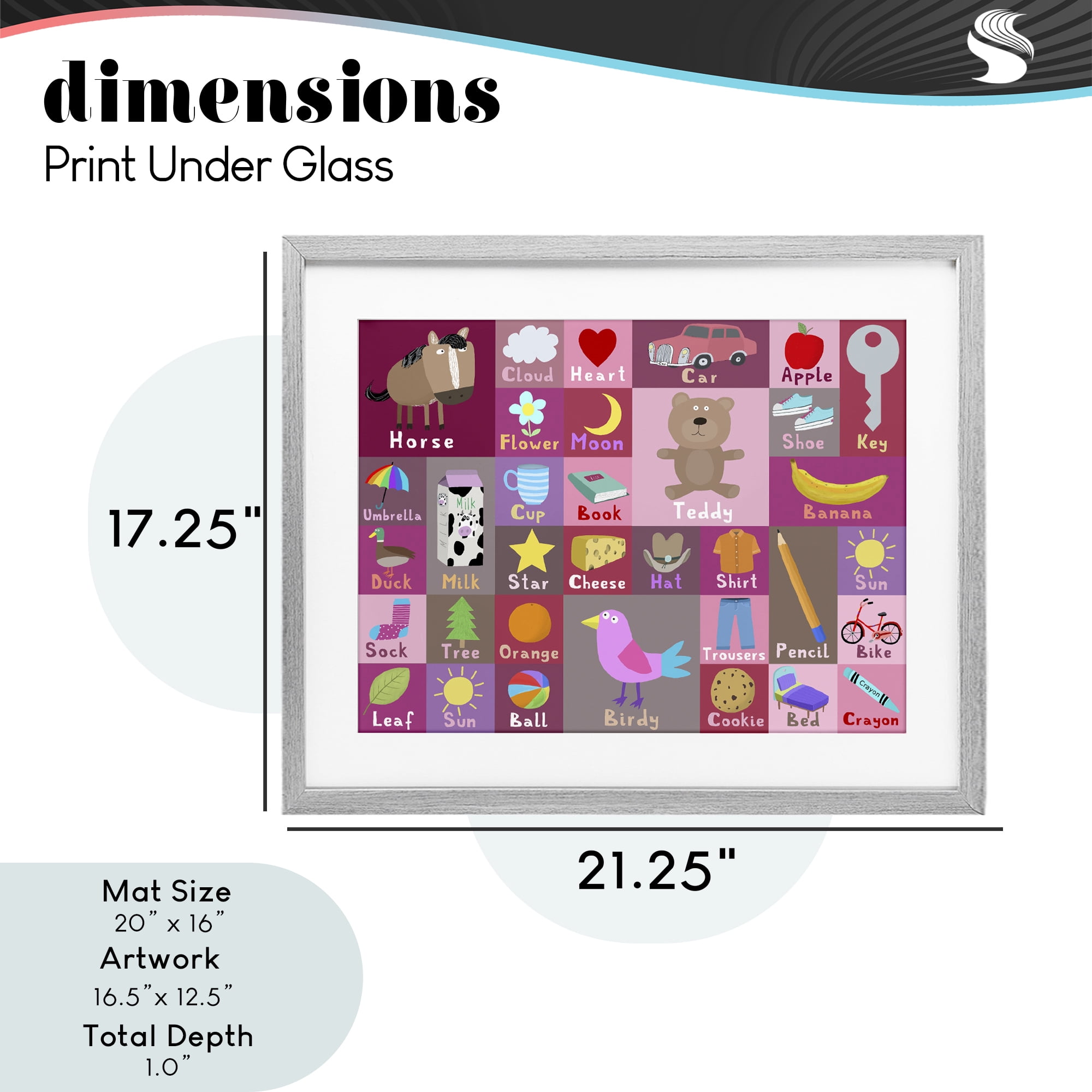 Stupell Industries Pink First Words Gray Framed Print Under Glass, design by Carla Daly