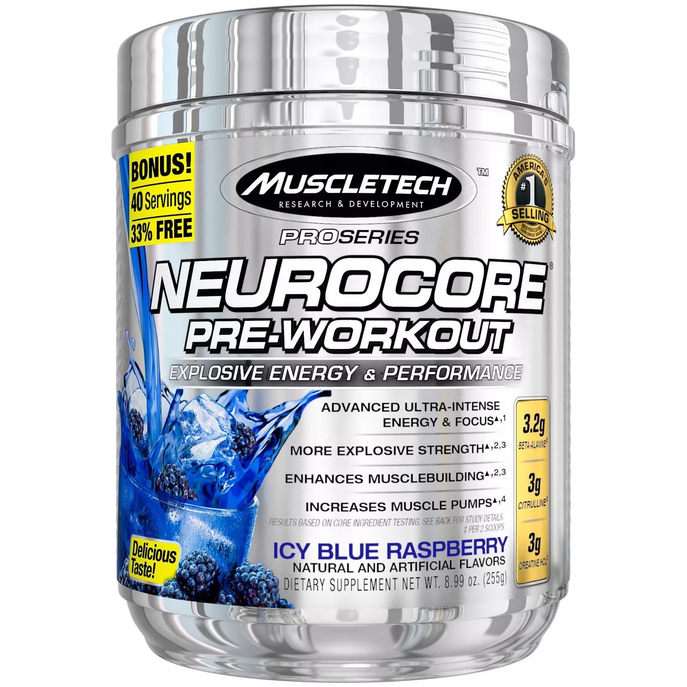 Muscle Tech PreWorkout Nutritional Supplement, Icy Blue Raspberry, 30