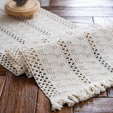 Auroal Macrame Table Runner Cream Beige Boho Table Runner with Tassels Hand Woven Cotton Table Runner Rustic Farmhouse Table Runner for Bohemian Kitchen Dining Table(12x71in)