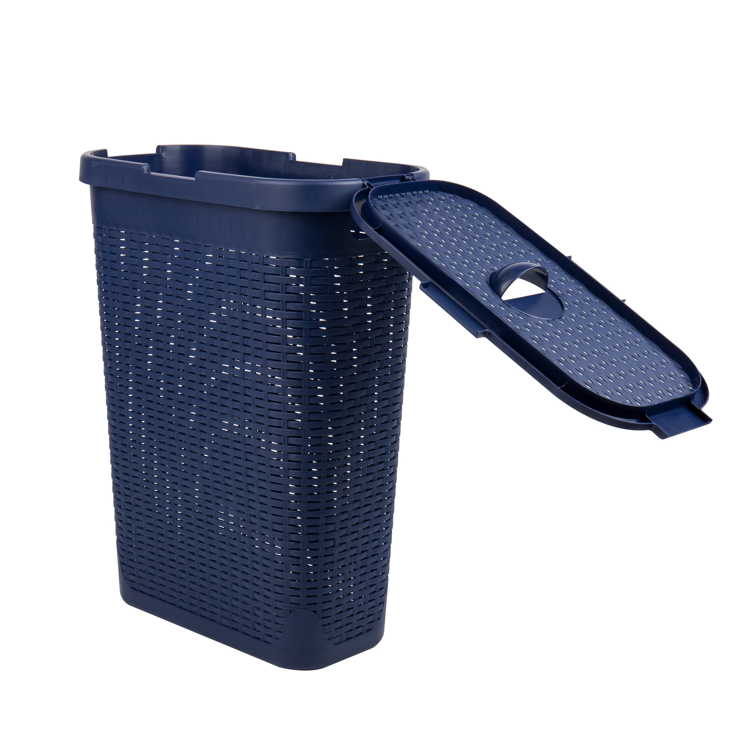 Mind Reader Large Hinged Lid Laundry Hamper, Navy