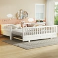 thumbnail image 2 of Twin Montessori Floor Bed or Double Twin Platform Bed for Kids, Solid Wood Twin Bed Frame with Guardrails, 2-in-1 Convertible Toddler Bed Frame, White, 2 of 7