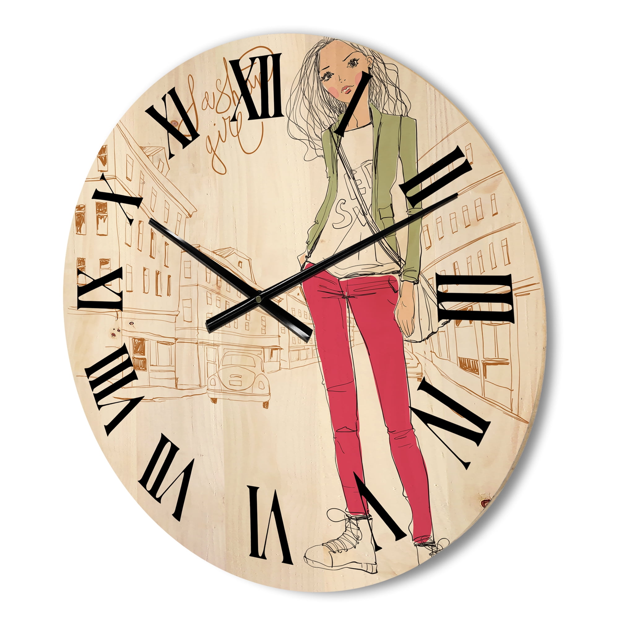 Designart 'Trendy Fashion Woman II' Children's Art Wood Wall Clock