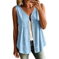 thumbnail image 2 of Stralyhd Womens Button Down Shirt Sleeveless Basic Workout Tops V Neck Linen Blouses Comfy and Breathable Beach Outfits Blue L, 2 of 6