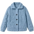 thumbnail image 4 of Cethrio Girls Fleece Jacket, Warm Long Sleeve Button Front Collared Winter Outerwear Size 11-12 Years Light Blue, 4 of 6