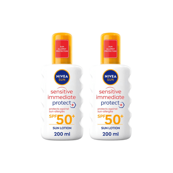 Nivea Sun Sensitive Immediate Protect Sun Cream Spray SPF50  200ml / 6.8 fl.oz - 2 Pack
