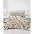 thumbnail image 2 of Quilts Twin-XL Size Bedding Set, Beige Cartoon Cats Lightweight Quilted Comforter, Modern Abstract Art Striped Cats Soft Reversible Bedspread Coverlet with Pillow Covers for All Season, 68" x 98", 2 of 7