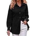 thumbnail image 3 of Womens Casual Collared Blouse Loose Fit Long Sleeve Button Down Seersucker Shirt Tops Black S, 3 of 9