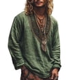 thumbnail image 2 of Men's Bohemian Shirt, Printed Long Sleeve V-Neck Pullover, Casual Hippie Style Top For Summer & Festival Green S, 2 of 4