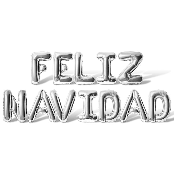Globos con letras «Feliz Navidad», 40 cm, lámina de mylar, color plateado