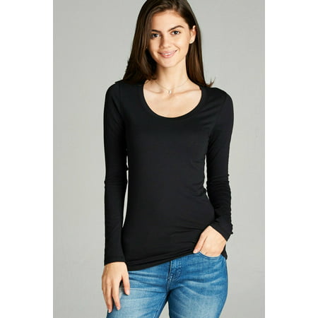 Women's Premium Basic Long Sleeve Round Crew Neck T-Shirt Top Warm Soft in Several (Best Basic T Shirts Women's)