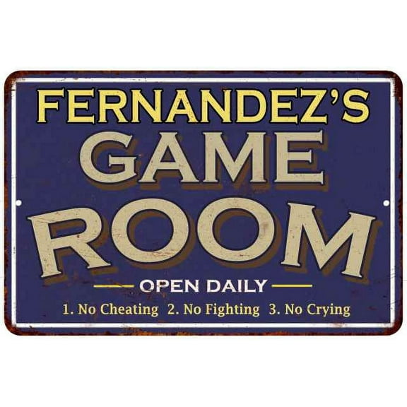 FERNANDEZ'S Blue Game Room Sign Metal Wall Decor 8x12 108120002127