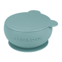 MinikOiOi Bowly - Aqua Green 100% Food Grade Silicone Bowls With Suction, Lid and High Holding Capacity, BPA Free - 6m+ Unisex - Infant