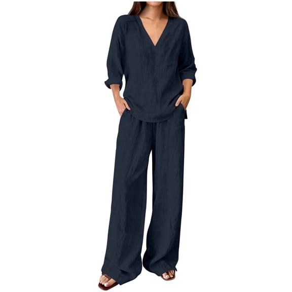 Admvng 2 Piece Outfit Set for Women Long Sleeve Top and Long Pants Casual Relaxed Coordinated Tracksuit
