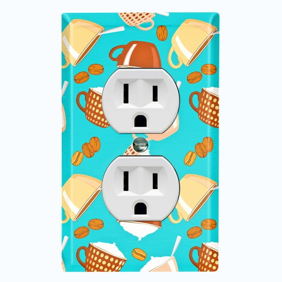 Metal Light Switch Plate Cover Latte Coffee Beans Teal COF011