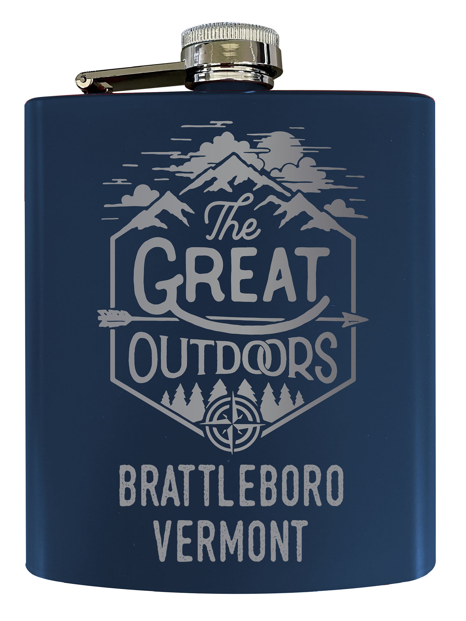 Brattleboro Vermont Laser Engraved Explore the Outdoors Souvenir oz  Stainless Steel oz Flask Navy