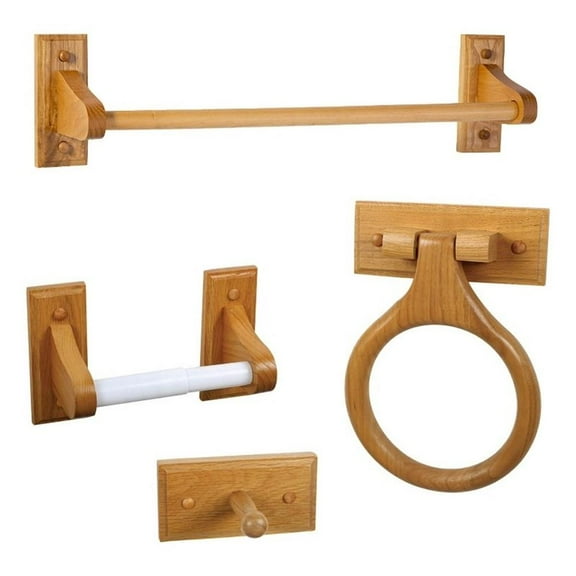 Pemberly Row 4-Piece Wood Bathroom Hardware Kit in Honey Oak