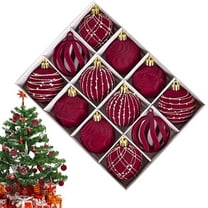 AuroraX Velvet Christmas Decoration Set Hanging Bohemian 12 Pcs Red Ball Ornaments Decorative Iridescent 3.1" Flocked for Birthday,Christma Tree,Xmas Decor