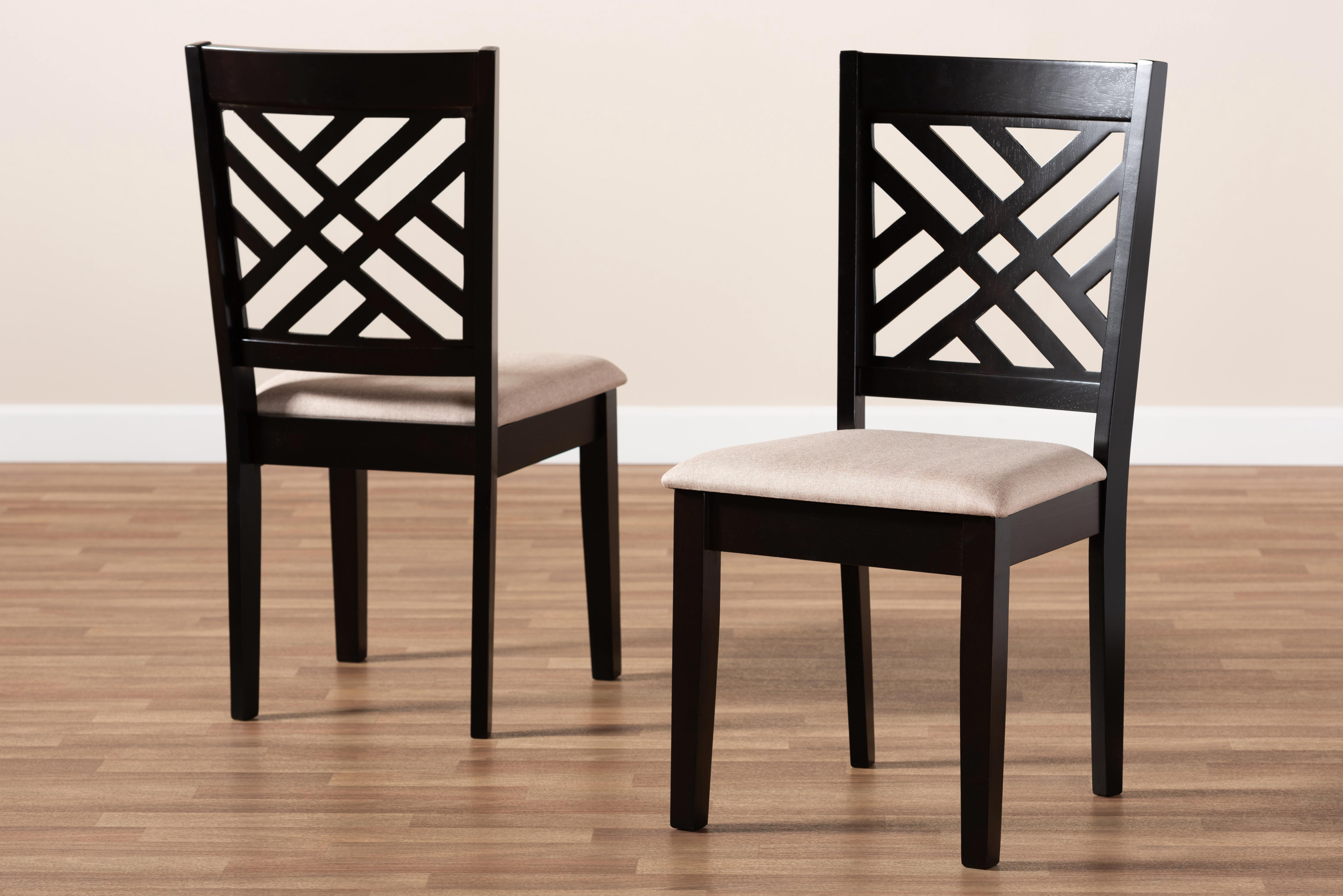 Baxton Studio Caron Modern and Contemporary Sand Fabric Upholstered Espresso Brown Finished Wood 2-Piece Dining Chair Set Set
