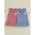 thumbnail image 3 of BemeyourBBs Little Toddler Baby Girls Baseball Dress Summer Outfits Clothes A-line Tank Dress Sleeveless Doll Collar Baseball Embroidered Striped Dress, 3 of 9