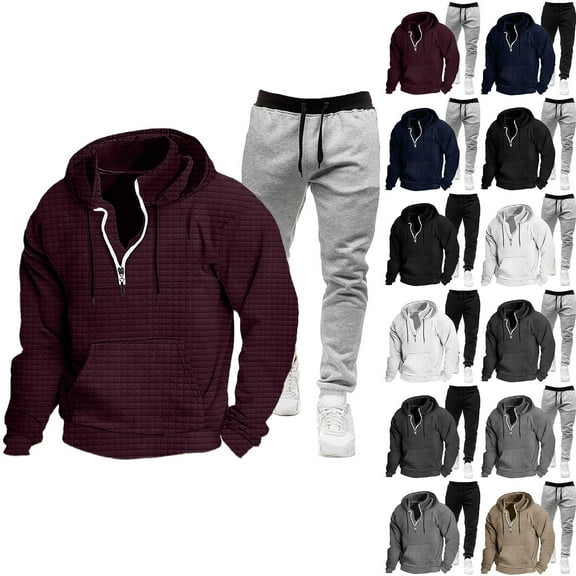 Miluxas Mens Sweatsuits 2 Piece Set Cotton Tracksuit Hoodies and Sweapants Set with Pockets Fleece Jogging Suits Plus Size Sweat Suit White