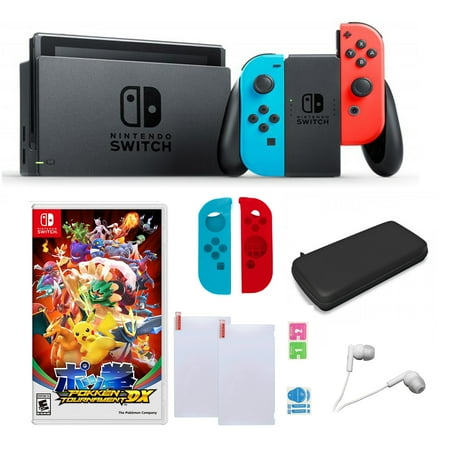 Nintendo Switch in Red and Blue with SW Pokken Tournament Sleevs and Accessories Bundle