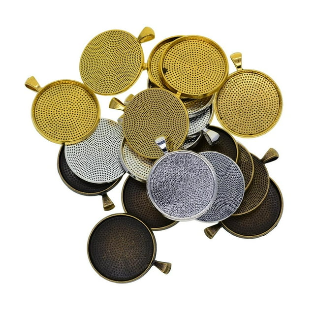 jifeng 20 Lot Mix Colors Round Pendant Trays Pendant Blanks Cabochon Settings Base for