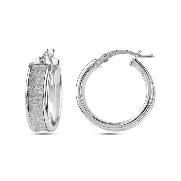 LeCalla 925 Sterling Silver Click-Top Hypoallergenic Round-Shape Rhodium-Plated Glitter Hoop Earrings for Women and Teen 20MM