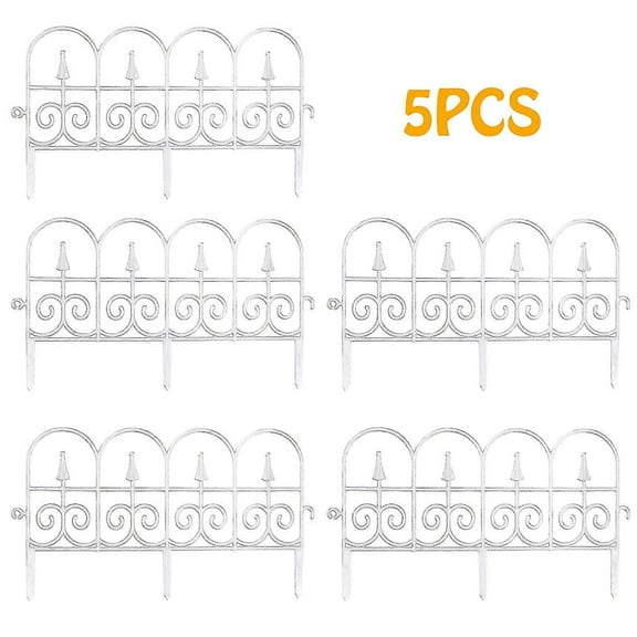 5pcs Garden Border Decorative Fence Edging Outdoor Plant Bordering Lawn Edging Fence For Garden Decor FlexibleWhite