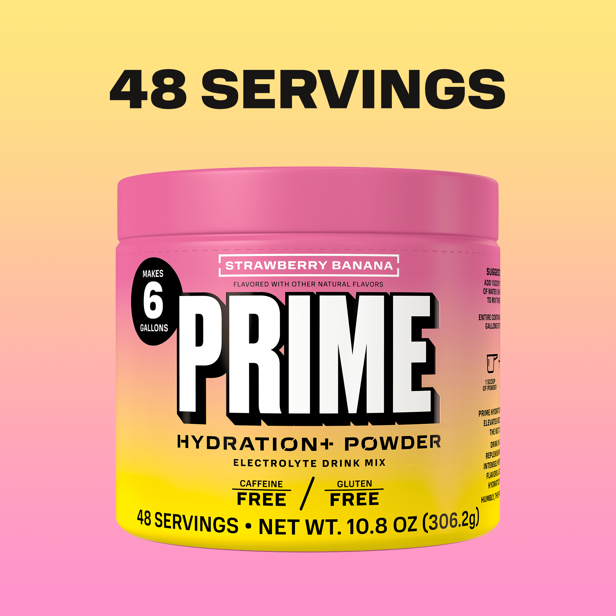 PRIME Hydration+ Strawberry Banana Electrolyte Powder, Sugar Free, 6 Gallon Tub