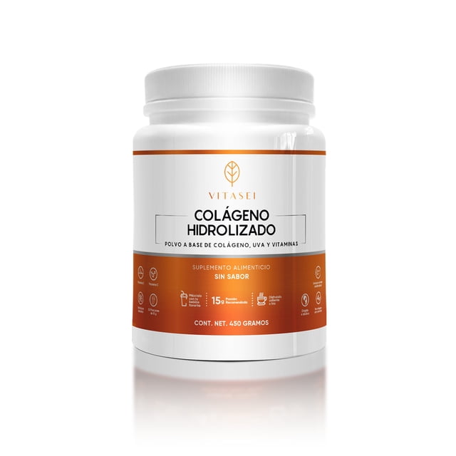 Vitasei Colágeno Hidrolizado en polvo con resveratrol| 450 g l Libre de Azúcar | Vitamina C |Vitamina E | Resveratrol | Ayuda al cuidado de la Piel, Articulaciones, Cabello y Uñas |