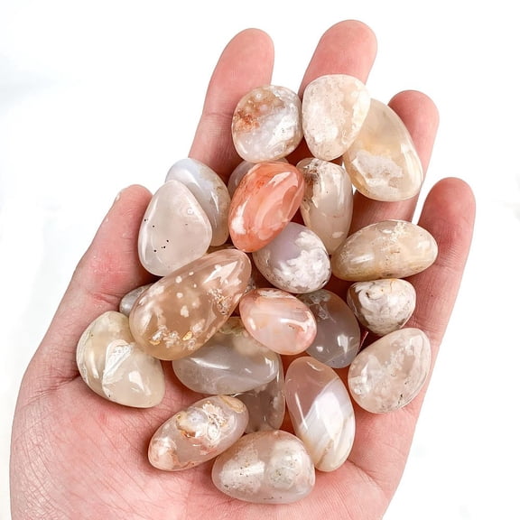 Natural Cherry Blossom Agate Healing Stones Oval Stones Pocket Palm Stones for Reiki Balancing 15~20mm 50g/set