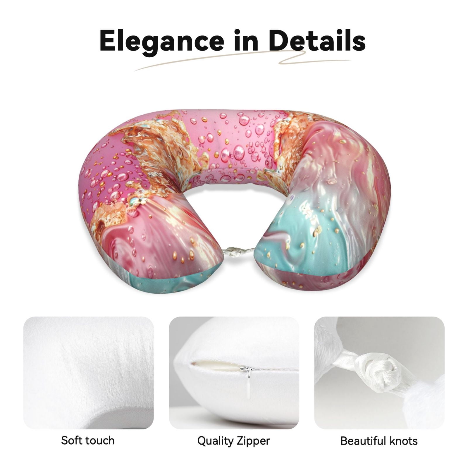 Xecao Abstract Pink Gold Splash Print Memory Foam Cervical Neck Pillow Versatile U-Shaped Pillows for Home,Office,Camping,Travelling,Soft Washable Cover