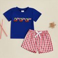 thumbnail image 2 of Toddler Baby Boy Summer Clothes Infant Baby Outfit SetsShort Sleeve Embroidery Letter T Shirt With Plaid Shorts Summer Outfits Set, 2 of 6