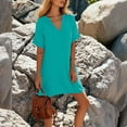 thumbnail image 3 of WULMLEO Women's Cover Up Short Sleeve Bathing Suit Cover Ups V Neck Beach Coverup Dress with Pockets Cyan L, 3 of 4