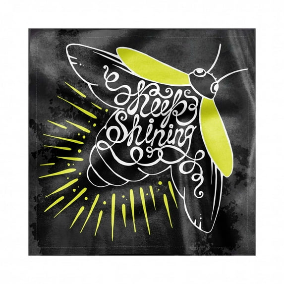 Firefly Decorative Satin Napkins Set of 4, Beetle with Keep Calligraphy on the Wings Motivation Art, Square Fabric Party & Dinner Napkin, 12", Blue Grey Yellow Green, by Ambesonne