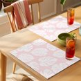 thumbnail image 4 of Tropical Botanical Placemats Set of 12 Monstera Leaves Summer Pink Place Mats Indoor Wipeable Table Mats Washable Cloth Dining Table Placemats for Kitchen Holiday Party Home Decor 13x19 Inch, 4 of 9