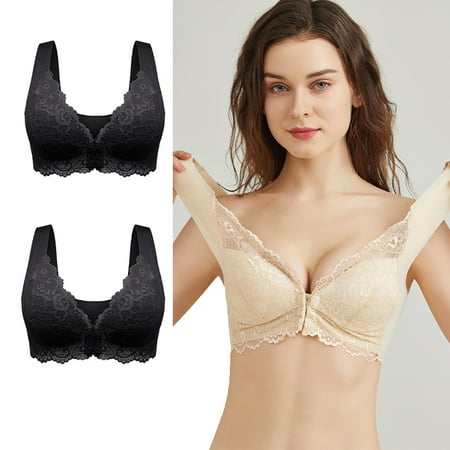 

Dicasser Sora Bra for Women Front Closure 5d Shaping Push Up Seamless No Trace Beauty Back Sports Comfy Bra Black 2XL 2PCS