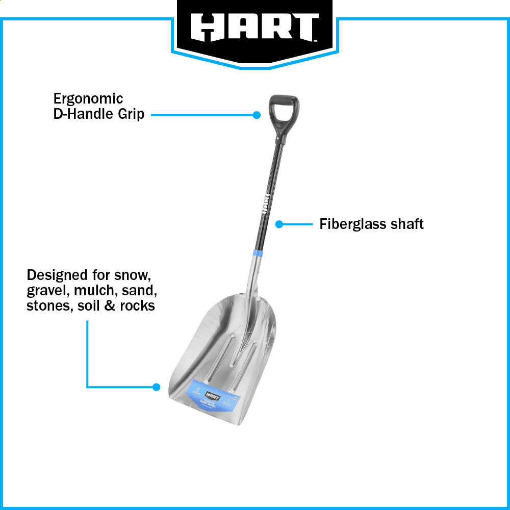 (2 pack) HART Aluminum Scoop Shovel with Fiberglass Shaft and Plastic D Handle