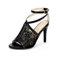 thumbnail image 3 of BLISSFUL STEP Open Toe Lace Ankle Strap Stiletto Heel Sandals for Women Black 6, 3 of 8