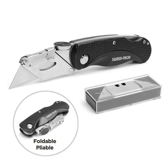 Swiss Tech Aluminum Folding Utility Knife with 10 Blades,Quick Release Mechanism
