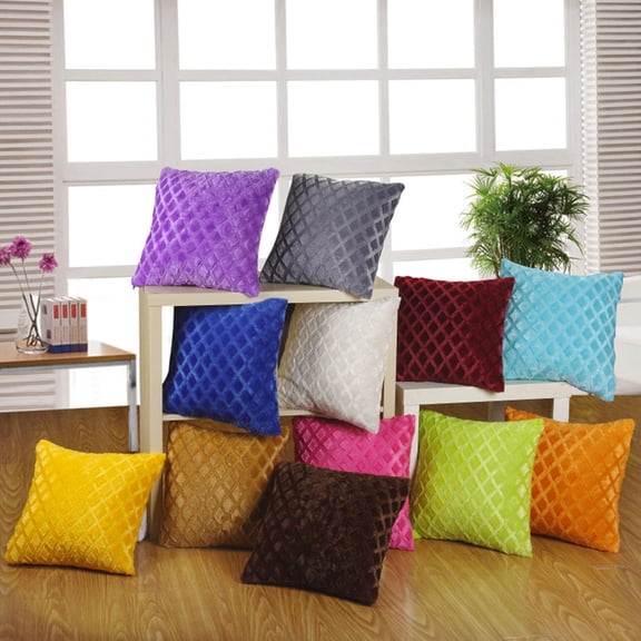 Solid Red Plush Throw Pillow Cover Diamond Pattern, Soft Sofa Lumbar Cushion Case Fluffy Decorative Pillowcase for Home Bedroom and Couch Chair Decor