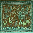 thumbnail image 1 of Ahgly Company Machine Washable Indoor Square Animal Turquoise Blue Traditional Area Rugs, 4' Square, 1 of 4