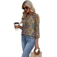 thumbnail image 5 of WIHOLL 3/4 Length Sleeve Crew Neck Button Fashion Clothing Dressy Casual Business Work Tops Summer Fall Outfits, 5 of 11