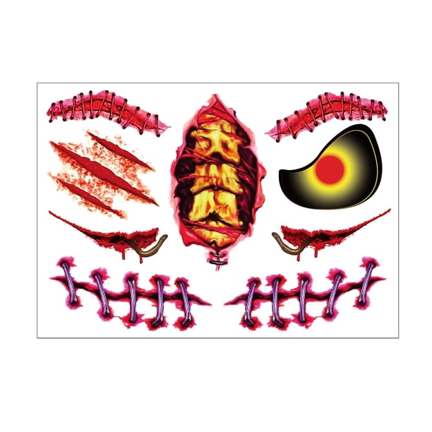 Decoración para Halloween Pegatinas para la piel de Halloween, pegatinas para la piel herida, simulación de piel, cicatriz, piel, cuchillo, simulación, pegatina de piel impermeable(Buy 2 save 10%)