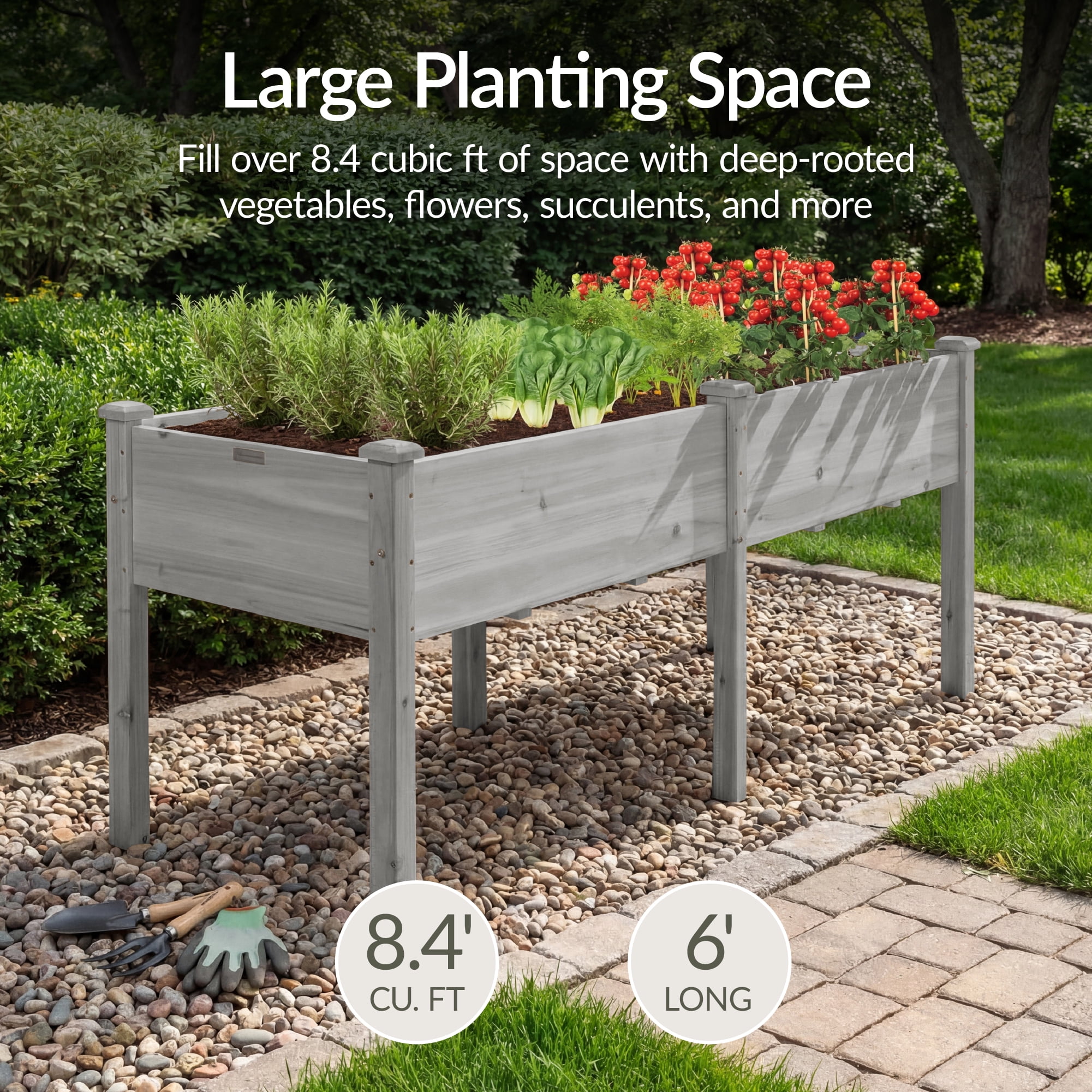 Best Choice Products 72x24x30in Raised Garden Bed, Elevated Wood Planter Box for Patio w/ Divider Panel - Gray