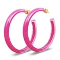 thumbnail image 5 of Gold Plated Sterling Silver Clear Lucite / Neon Pink 60MM Large Open Hoop Earrings - Round Flat Edge, 5 of 7