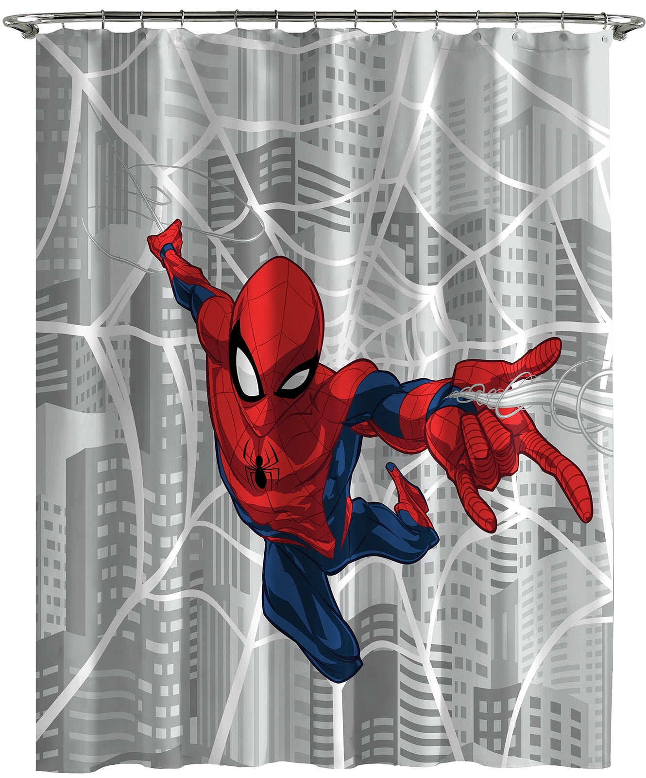 Spider-Man City Web Grey Microfiber 70'x72' Shower Curtain, 100% Microfiber, Grey